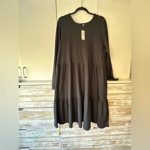 🖤 NWT American Eagle Ribbed Tiered Midi Dress Black XXL